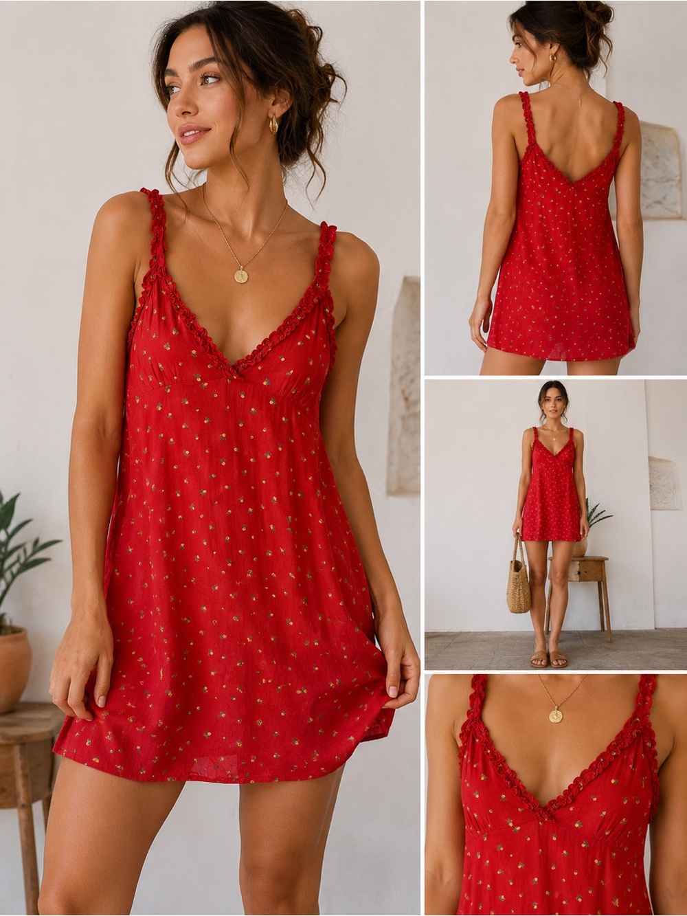 Forever 21 Red Floral Mini Slip Dress Size M Boho Festival Cottagecore Y2K